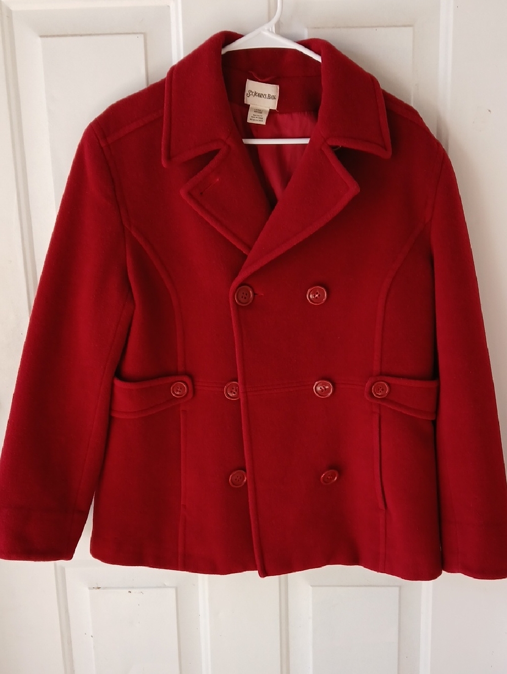 St. John's Bay Bright Red Double-Breasted Wool Peacoat